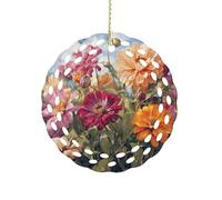 Colorful Spring Summer Flower Ceramic Christmas Ornaments 3 Inch Round Double-Sided Xmas Tree Decorations Pendant with Gold Ribbon for Home Holiday Decor, Gift for Family & Friends