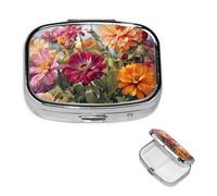 Colorful Spring Summer Flower Pill Box 2 Compartment Medicine Pill Organizer Square Pill Case for Purse & Pocket Travel Pillbox Portable Metal Medicine Vitamin Fish Oil Organizer Unique Gift