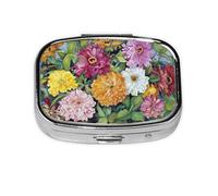(Colorful Spring Summer Flower) Square Pill Box with 2 Compartment Small Pill Organizer Portable Pill Case Vitamin Containers, Travel Essentials 5.5x4x1.8 cm