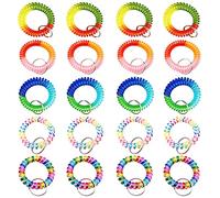 Colorful Spring Wrist Coil Keychain Rainbow Spiral Coil Wristband Elastic Stretch Key Chain Key Ring for Gym, Pool, ID Badge, Colorful, 20 Pack