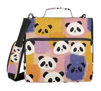 Colorful Square Panda Cartoon Cute 1.5 Inch 3 Rings Sturdy Zipper Binder with Strap Multi-Pocket School Binders Organizer for Middle School
