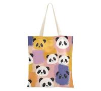 Colorful Square Panda Cartoon Cute Canvas Tote for Women With Pockets With Handles Reusable Canvas Tote Bulk Wedding Gift