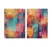 Colorful Square Pattern Passport Holder for Women Men PU Leather Passport Travel Wallet with Multiple Pockets
