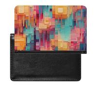 Colorful Square Pattern Passport Holder & Travel Wallet Passport Cover Protector Essentials with Credit Card Slots