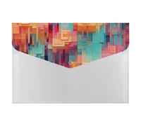 Colorful Square Pattern Plastic Envelopes A4 Size Letter Size Poly Folders with Snap Closure Reusable File Bags Document Holder for Home Work Office Organizer