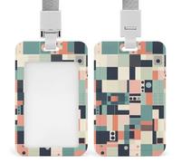 Colorful Square Shapes Badge Holder Hard Plastic Card Case Protector Pouch Name Key Card Holder Case for Office ID Credit Cards and Proximity Key Cards