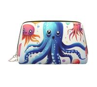 Colorful Squid Octopus Makeup Bag for Women Cosmetic Bags Leather Travel Makeup Case Organizer Waterproof Make up Pouch Open Flat Toiletry Bag Portable Storage Pouch for Travelling, Gold, One Size