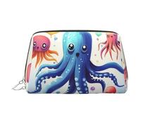 Colorful Squid Octopus Makeup Bag for Women Cosmetic Bags Leather Travel Makeup Case Organizer Waterproof Make up Pouch Open Flat Toiletry Bag Portable Storage Pouch for Travelling, Silver, One Size