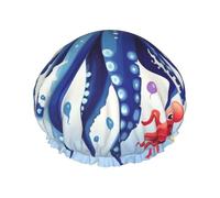 Colorful Squid Octopus Shower Cap for Women Men, Elastic and Reusable, Stylish Large Waterproof Shower Bonnet, Washable Hair Bath Caps, Double Layers Bathing Hat for Long Hair, Braids