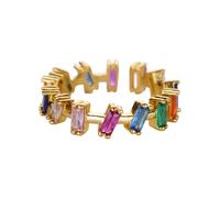 Colorful Stackable Cubic Zirconia Rings Hip Hop Geometric Design Adjustable for Youth Fashion Copper Zirconia Rings Trendy