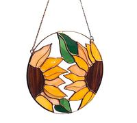 Colorful Stained Acrylic Panel Ornament Sunflower Rose Flower Pattern Window Hanging Pendant Thanksgiving Garden Courtyard Decoration Window Hanging