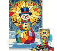 Colorful Stained Glass Snowman Illustration Jigsaw Puzzle 1000 Piece for Teenagers Sharp Logic, Indoor Fun, Family Pastime, Perfect Art (50x75cm)