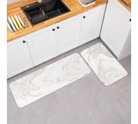 Colorful Star 2 Pieces Waterproof Cushioned Kitchen Rugs Set PVC Leather Runner Rug Non-Slip Standing Mat Decorative Comfort Floor Mat for Kitchen Laundry & Sink 45x75cm+45x120cm - Luxury Marble Ink