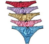 Colorful Star 5 Pack Women's Satin G-String Panties Ruffle Frilly Thongs Underwear - - S