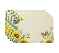 Colorful Star Modern Table Fabric Placemats Set of 4, Durable, Stain-Resistant, Machine Washable & Reusable, Perfect for Parties, Holiday Decor and Everyday Use, 45x30cm, Serene Sunflower