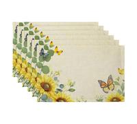 Colorful Star Modern Table Fabric Placemats Set of 6, Durable, Stain-Resistant, Machine Washable & Reusable, Perfect for Parties, Holiday Decor and Everyday Use, 45x30cm, Serene Sunflower