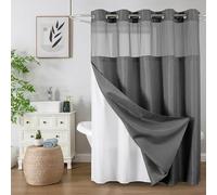 Colorful Star No Hook Shower Curtain with Snap in Fabric Liner, Waffle Heavy Duty Thick Shower Curtains with Mesh Top Window, Hotel Style Waterproof Bathroom Curtain Set, 72'' x 87'', Charcoal Grey