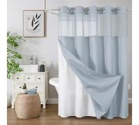 Colorful Star No Hook Shower Curtain with Snap in Fabric Liner, Waffle Weave Heavy Duty Thick Shower Curtains with Mesh Top Window, Hotel Style Waterproof Bathroom Curtain Set, 72 x 75 Inch, Fog Blue