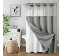 Colorful Star No Hook Shower Curtain with Snap in Fabric Liner, Waffle Weave Heavy Duty Thick Shower Curtains with Mesh Top Window, Hotel Style Waterproof Bathroom Curtain Set, 72 x 75 Inch, Grey