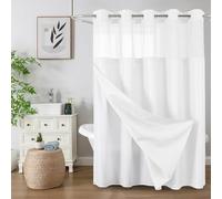 Colorful Star No Hook Shower Curtain with Snap in Fabric Liner, Waffle Weave Heavy Duty Thick Shower Curtains with Mesh Top Window, Hotel Style Waterproof Bathroom Curtain Set, 72 x 75 Inch, White