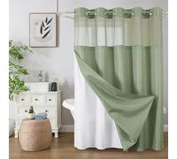 Colorful Star No Hook Shower Curtain with Snap in Fabric Liner, Waffle Weave Heavy Duty Thick Shower Curtains with Mesh Top Window, Hotel Style Waterproof Bathroom Curtain Set, 72'' x 75'', Sage Green