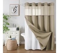 Colorful Star No Hook Shower Curtain with Snap in Fabric Liner, Waffle Weave Heavy Duty Thick Shower Curtains with Mesh Top Window, Hotel Style Waterproof Bathroom Curtain Set, 72 x 81 Inch, Beige