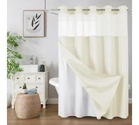 Colorful Star No Hook Shower Curtain with Snap in Fabric Liner, Waffle Weave Heavy Duty Thick Shower Curtains with Mesh Top Window, Hotel Style Waterproof Bathroom Curtain Set, 72 x 75 Inch, Ivory