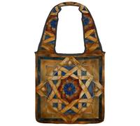 Colorful Star of David Art Retro Pattern Canvas Tote Bag for Women, Medium Reusable Grocery Totes Washable and Eco-friendly