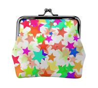 Colorful Star Print Portable Women Coin Purse Cute Mini Zipper Wallet with Kiss Lock Credit Cards, Black, One Size