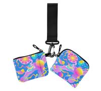 Colorful Star Sun Abstract Pattern Women's Coin Pouches Card Holder Small Portable Identity Card Protector with Zipper Coin Pocket for Work Travel 2 Packs, colorful star sun abstract pattern, One Size