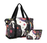 Colorful Star unicorns Large Travel Duffel Luggage Gym Sports Carry with Adjustable Strap for Travel 2 Pcs Set, Colorful Star unicorns, One Size