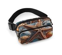 Colorful Starfish on The Beach Fanny Pack for Women Men Waist Bag Belt Bag Adjustable Casual Bag for Travel Sports Hiking, white, 7.9x5.1inches