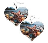 Colorful starfish on the beach Leather Earrings for Women Heart Earring Lightweight Dangle Earrings Jewelry Gifts
