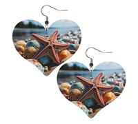 Colorful starfish on the beach Leather Earrings for Women Heart Earring Lightweight Dangle Earrings Jewelry Gifts, One Size, No Gemstone