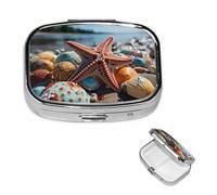 Colorful Starfish On The Beach Pill Case Portable Square Pill Box 2 Compartment Pill Organizer Cute Travel Pill Container Vitamin Organizer for Purse Pocket Travel Gift