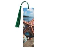 Colorful Starfish on The Beach Wood Bookmark for Book Lovers Birthday Teachers Gift, Handmade Craft Book Marks Ornaments with Tassel Exquisite Reading Page Markers for Men Women