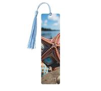 Colorful Starfish on The Beach Wood Bookmark for Book Lovers Birthday Teachers Gift, Handmade Craft Book Marks Ornaments with Tassel Exquisite Reading Page Markers for Men Women