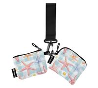 Colorful Starfish Women Credit Card Case Coin Purse Compact Size Wristlet Wallet Key Holder with Keychain for Ladies 2 Pcs portatarjetas para