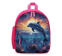 Colorful Starry Sky Ocean Dolphin Backpack - 12.6 Inch Casual Daypack with Multi-Pockets BookBag for Daily Essentials, Pink, One Size, Daypack Backpacks