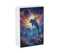 Colorful Starry Sky Ocean Dolphin Cigarette Case Waterproof Cigarette Protective Cover Push Open Cigarette Holder Case Crushproof Cigarette Box for Smoking Accessories 20 Capacity Normal Size