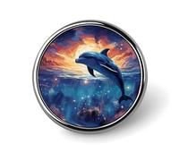 Colorful Starry Sky Ocean Dolphin Lapel Pin Brooches Round Fashion Brooch Pin Cute Button Badges Alloy Button Pins Enamel Pins Metal Pinback for Hat Shirt Clothing Bags