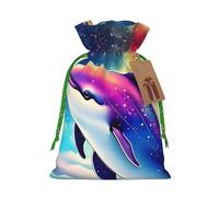 Colorful Starry Sky Ocean Dolphin Print Christmas Drawstring Gift Bags Holiday Present Sack Xmas Decor Reusable Pouches