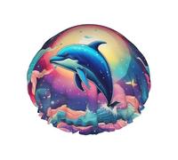 Colorful Starry Sky Ocean Dolphin Print Double Layer Waterproof Shower Cap Women Men Reusable Bath Hair Caps Elastic Band