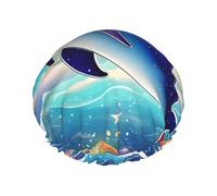 Colorful Starry Sky Ocean Dolphin Print Hair Cap With Adjustable Elastic Band And Vibrant, Shower Cap For Women Reusable Waterproof