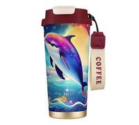 Colorful Starry Sky Ocean Dolphin Print Insulated Coffee Mug, 316 Stainless Steel Vacuum Travel Cup, Keep Hot And Cold