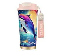 Colorful Starry Sky Ocean Dolphin Print Insulated Coffee Mug, 316 Stainless Steel Vacuum Travel Cup, Keep Hot And Cold