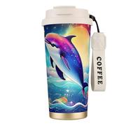 Colorful Starry Sky Ocean Dolphin Print Insulated Coffee Mug, 316 Stainless Steel Vacuum Travel Cup, Keep Hot And Cold