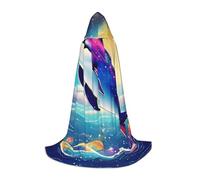 Colorful Starry Sky Ocean Dolphin Print Wizard Robe For Halloween Cosplay Christmas Carnival Hooded Unisex Cloak Stylish
