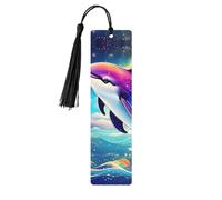 Colorful Starry Sky Ocean Dolphin Print Wood Bookmark for Women Men,with Tassels Reading Bookmarks for Book Lovers,Gifts