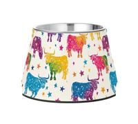 Colorful Stars Highland Cow Pets Food Bowls Elevated Stainless Steel Pets Basic Bowls for Small Dogs Whisker Friendly